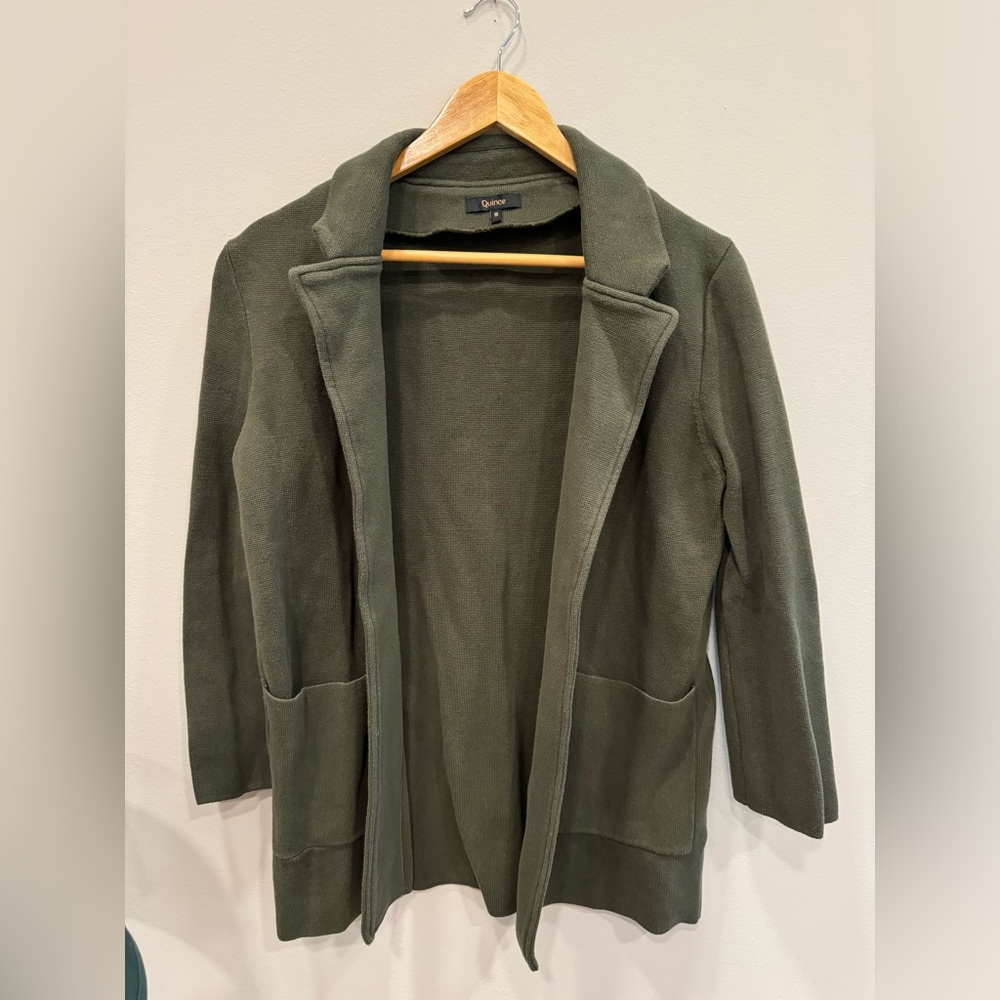 Quince 100% Organic Cotton Knit Blazer Sz Small - Darker Olive Green